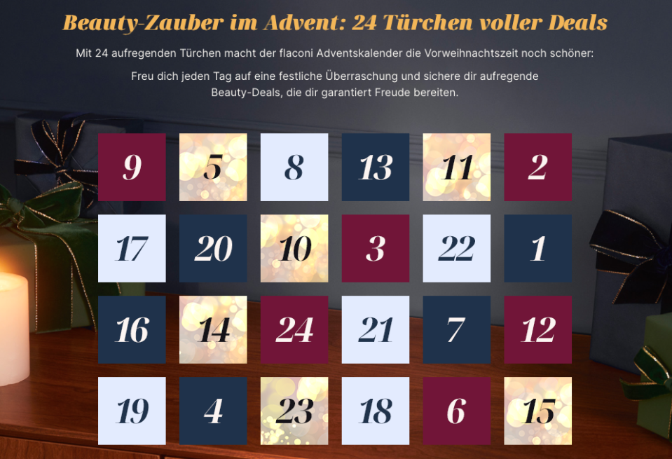 Jeden Tag eine neue Beauty-Überraschung gibt's im Flaconi Beauty-Adventskalender! (Bild: Flaconi)