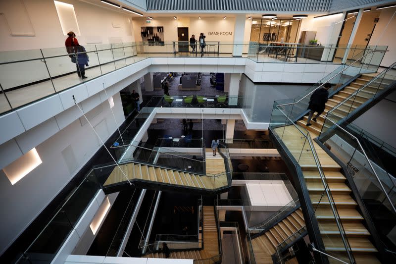 Employees use the space at U.S. chipmaker Intel Corp's "smart building' in Petah Tikva, near Tel Aviv