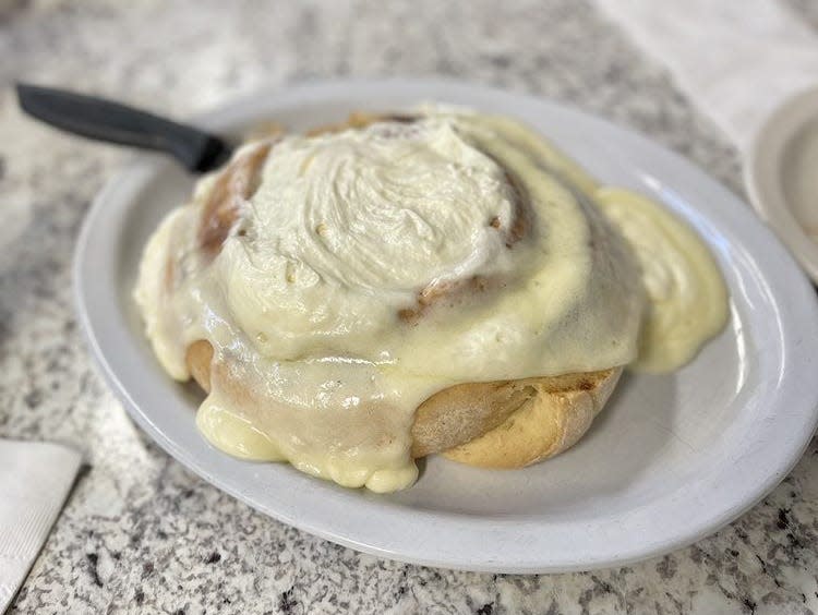 A giant cinnamon roll at The Stilly Diner.