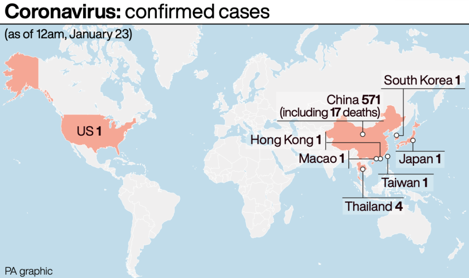 Confirmed cases of coronavirus so far (PA)