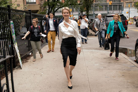 Democratic candidate for governor, Cynthia Nixon exits after voting in the New York State Democratic primary in New York City, U.S., September 13, 2018. REUTERS/Brendan McDermid