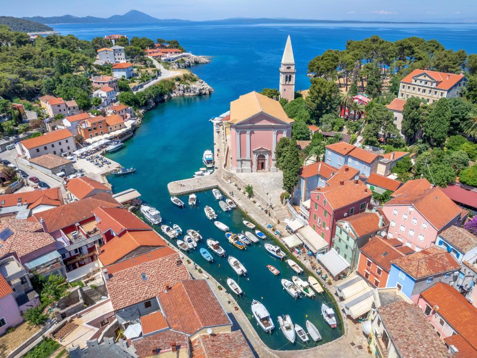 Aerial view of Losinj island, Croatia, a popular destination of Russian elites.