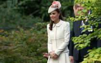 <p>For a quick trip to Belgium, the Duchess relied on one of her favorite brands to make a public appearance. Her dress was from fashion house Alexander McQueen, the same group who designed her famous wedding dress.</p>