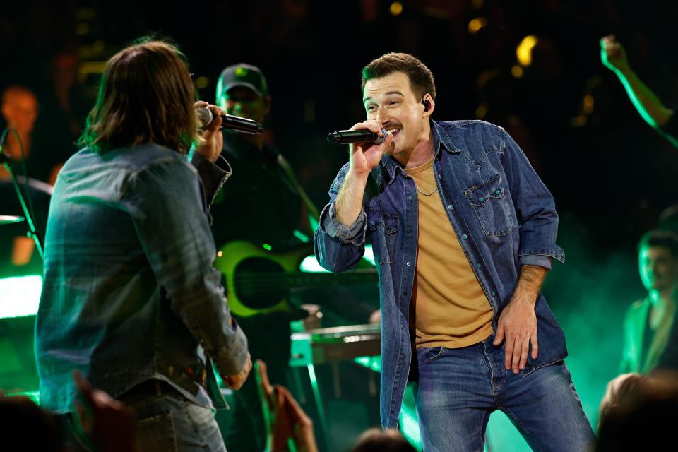 HARDY and Morgan Wallen perform at the 57th Annual Country Music Association Awards in Nashville, Tennessee on Wednesday, November 8, 2023.
