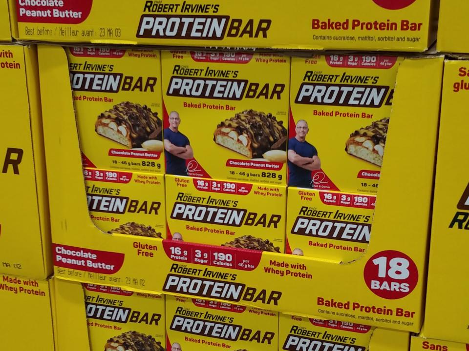 boxes of robert irvine's protein bars at costco