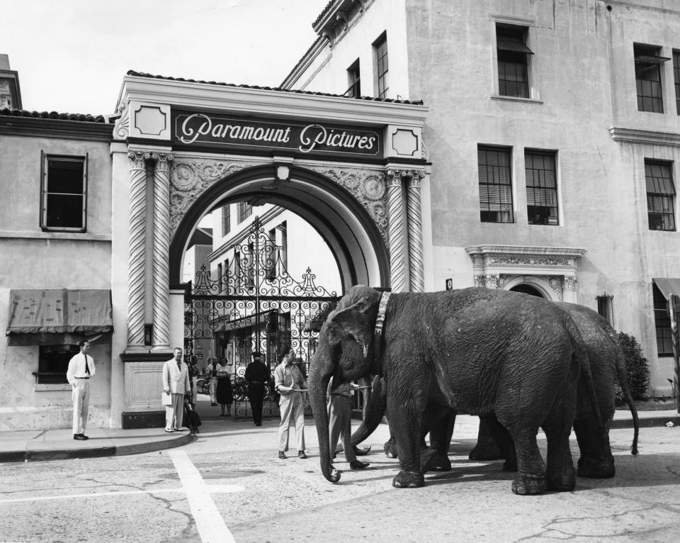 Entering studio gates for "Elephant Walk"