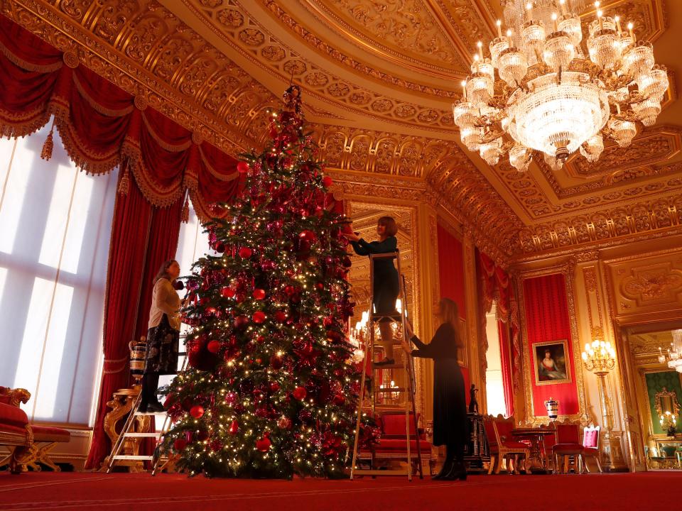 A Christmas tree in the Crimson Drawing Room.