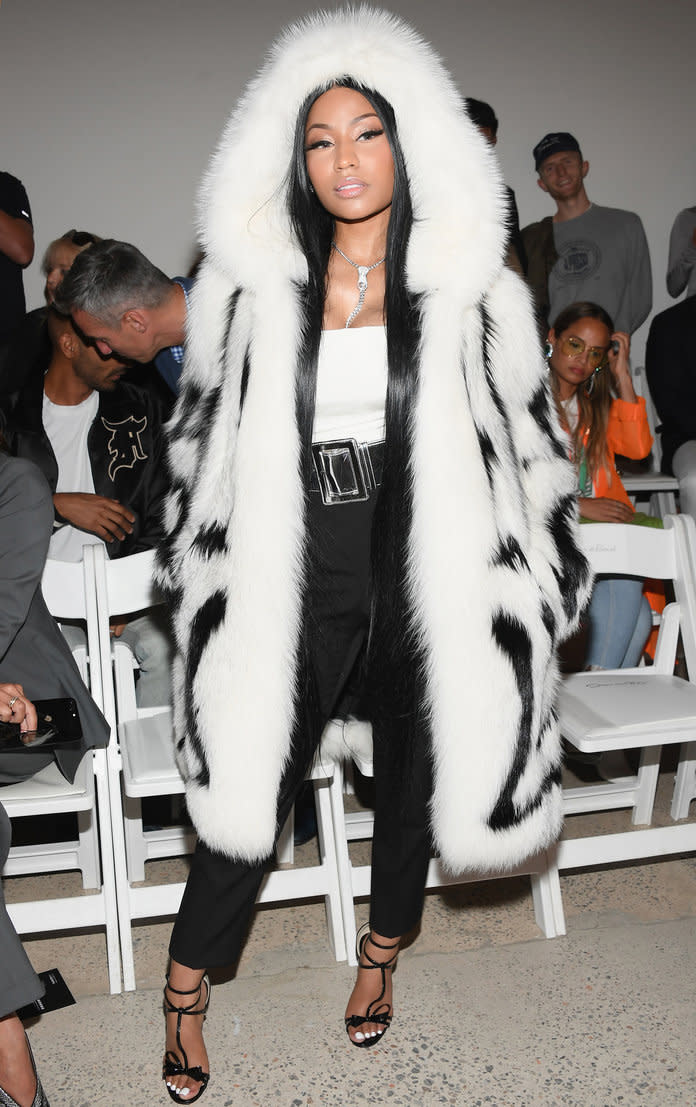 Nicki Minaj sizzles in a fur coat during 76-degree heat