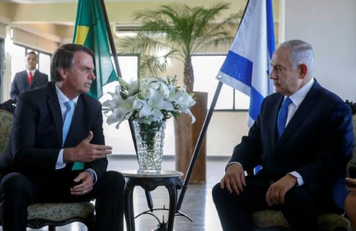 Israel's Prime Minister Benjamin Netanyahu (right) is in Brazil for talks with far-right president-elect Jair Bolsonaro, who is to be sworn-in in a ceremony in Brasilia on January 1, 2019