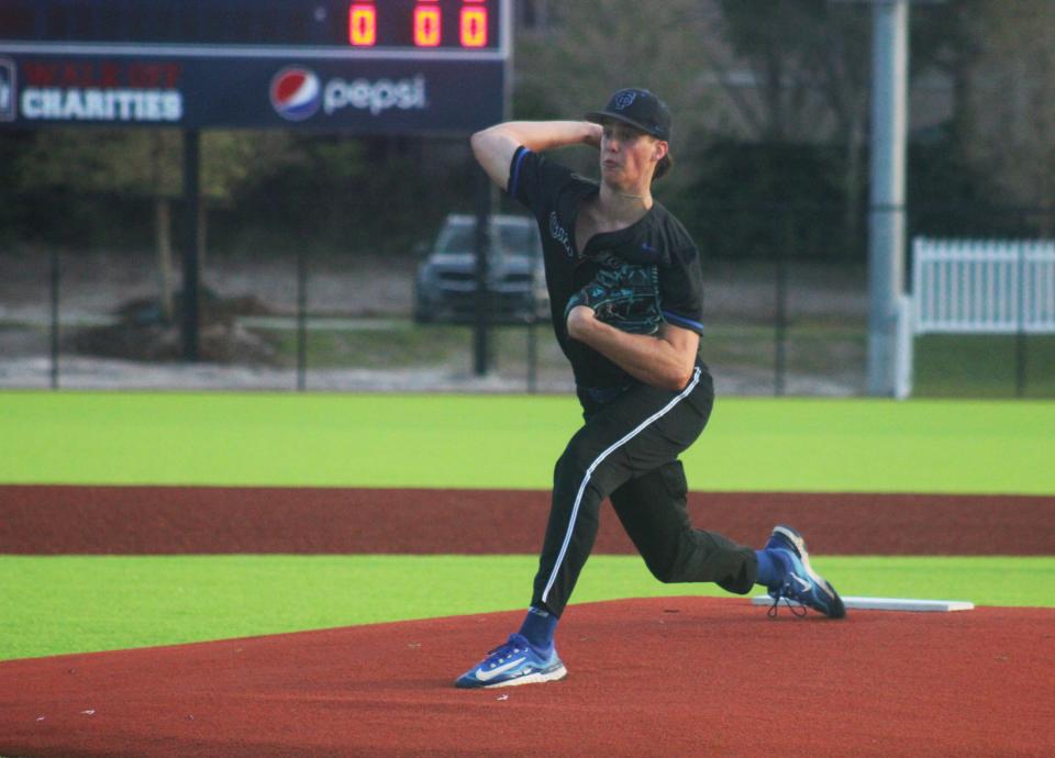 Trinity Christian's Aaron Watson delivers a pitch against Providence. The Conquerors have won their last 13 baseball games.