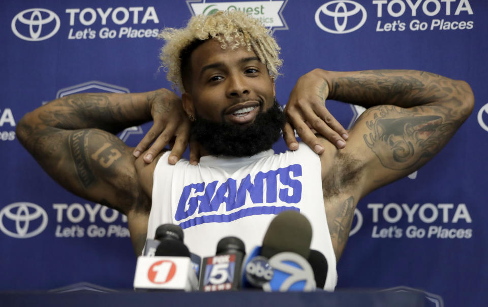 Odell Beckham Jr.'s rock-star appeal carries over to Europe. (AP) 