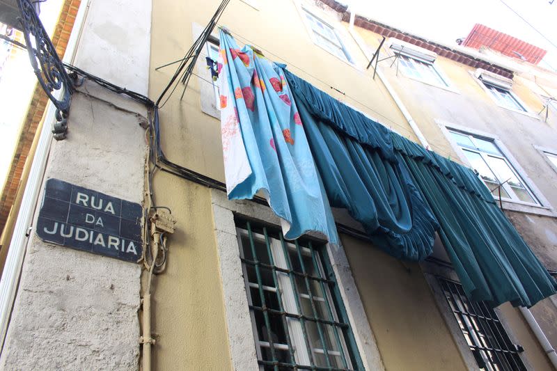 A street sign is seen in the former Jewish quarter in one of LisbonÕs most historic neighbourhoods of Alfama