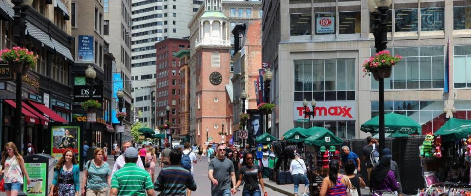 BOSTON - JUNE 9: People walk in pedestrian zone on June 9, 2013 in Boston.