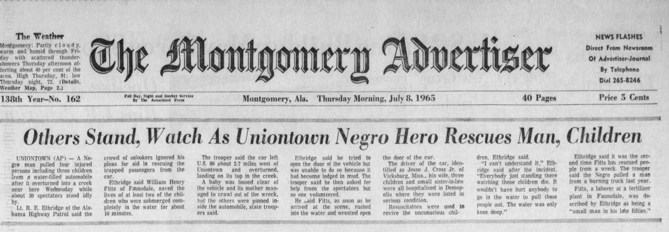 In Uniontown, a Black man helped rescue a family from a partially submerged vehicle in 1965.