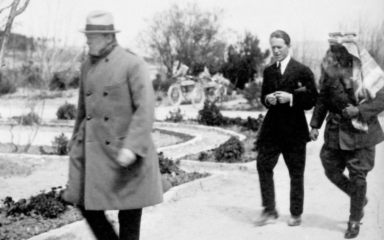 Winston Churchill and TE Lawrence walking with Emir Abdullah in Jerusalem, during the Cairo Conference of 1921