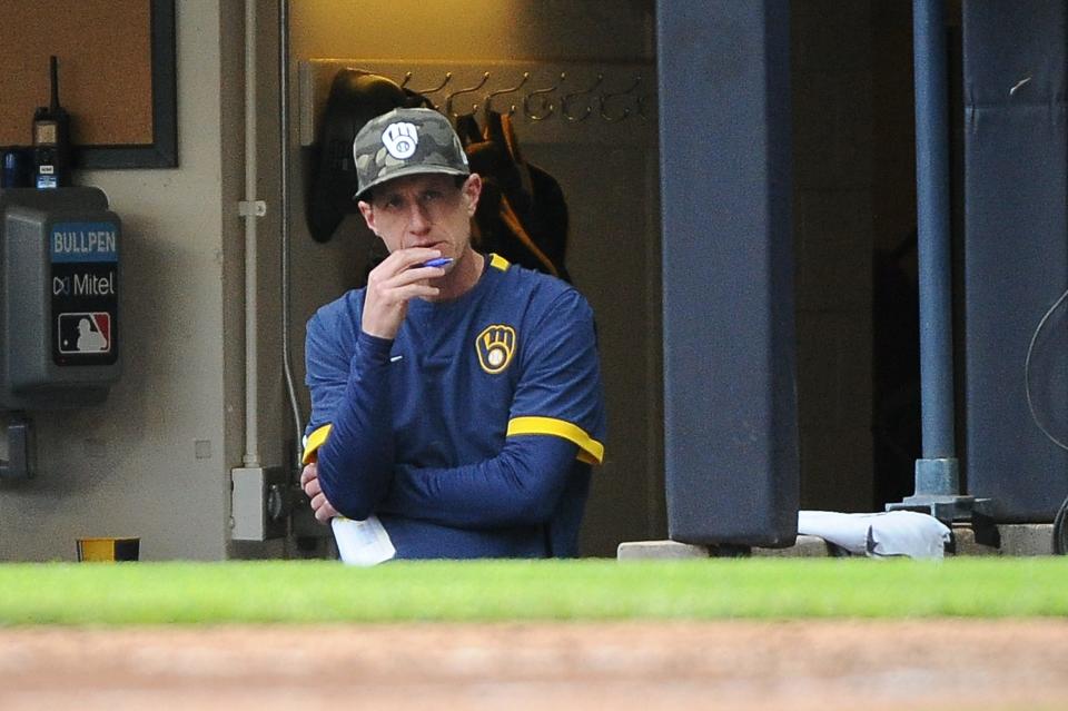 Milwaukee Brewers manager Craig Counsell (30) looks on during the eighth inning against the Atlanta Braves at American Family Field on May 16, 2021, in Milwaukee, Wis.