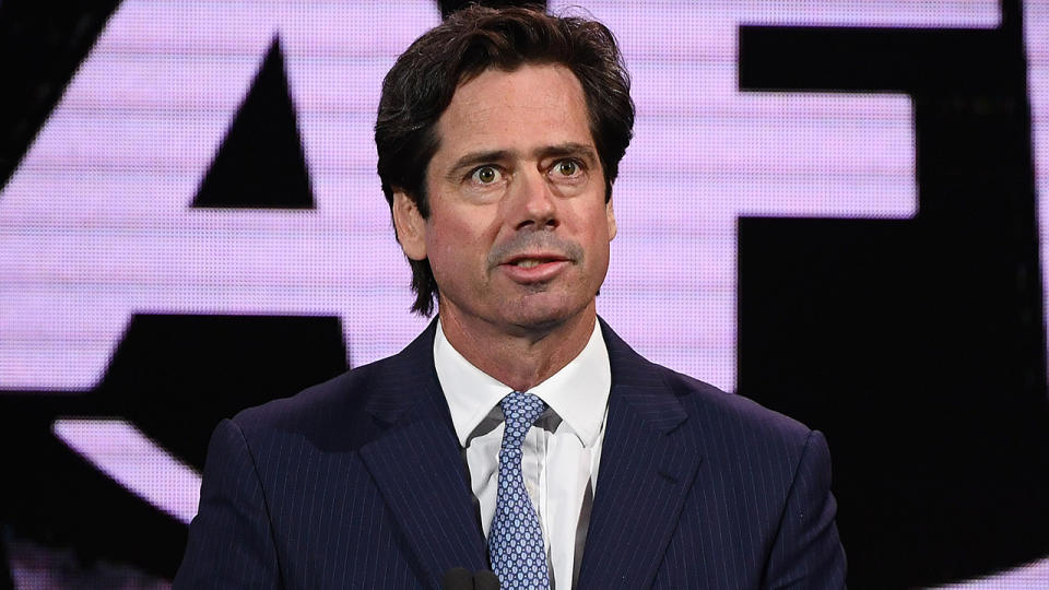 AFL boss Gillon McLachlan, pictured here addressing the media.