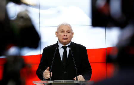 FILE PHOTO: Jaroslaw Kaczynski, the leader of the ruling Law and Justice Party (PiS) speaks during a news conference in Warsaw, Poland March 13, 2017. REUTERS/Kacper Pempel /File Photo