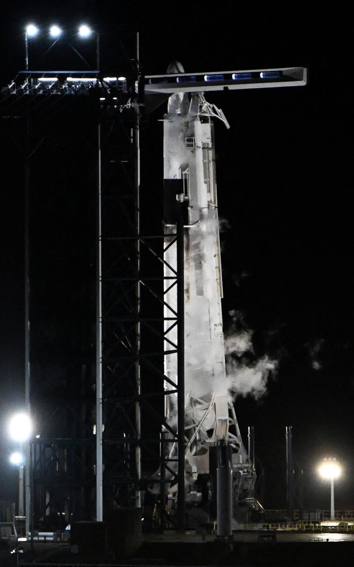 A SpaceX Falcon 9 rocket with the Crew Dragon carrying Polaris Dawn