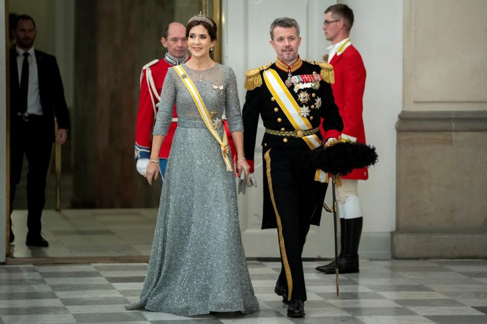 Danish Crown Princess Mary and Crown Prince Frederik arrive at the State Banquet at Christiansborg Castle in Copenhagen (via REUTERS)
