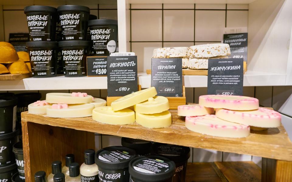 Lush products on display in the Moscow store