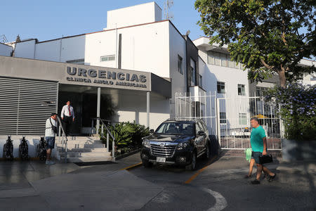 FILE PHOTO: A view of the hospital where Peru's former President Pedro Pablo Kuczynski is hospitalized due to heart problems, after a judge ordered Kuczynski to spend up to three years in jail while prosecutors prepare corruption charges against him in Lima, Peru, March 19, 2019. REUTERS/Guadalupe Pardo