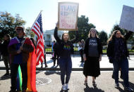 FILE PHOTO: Transgender rights activist protest the government's alleged attempt to strip transgender people of official recognition at the White House in Washington, U.S., October 22, 2018. REUTERS/Cathal McNaughton