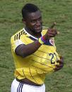 Colombia's Jackson Martinez celebrates scoring a goal against Japan during their 2014 World Cup Group C soccer match at the Pantanal arena in Cuiaba June 24, 2014. REUTERS/Suhaib Salem (BRAZIL - Tags: SOCCER SPORT WORLD CUP TPX IMAGES OF THE DAY)