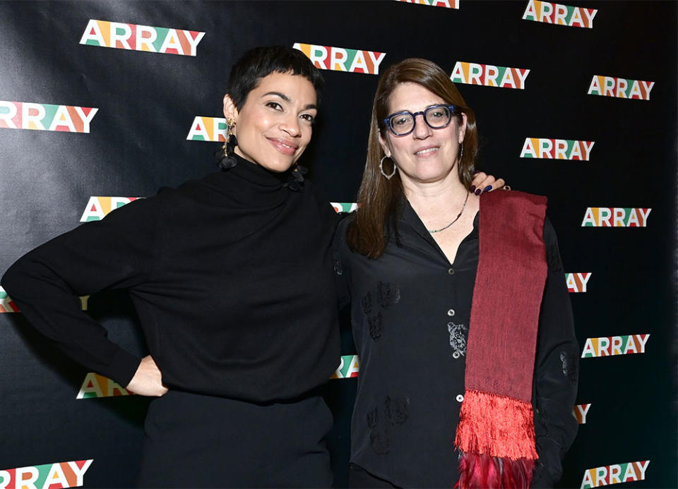 Rosario Dawson and Linda Goldstein Knowlton attend the special screening of documentary "Split At The Root" at ARRAY HQ on March 03, 2023 in Los Angeles, California.