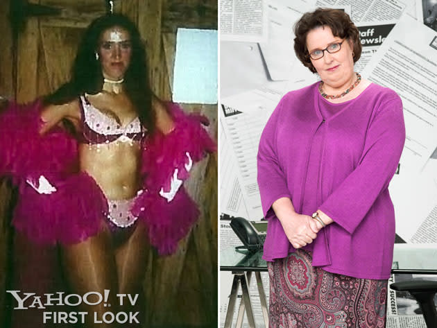 Phyllis Smith as a burlesque dancer circa 1978/79 and as Phyllis Vance on 'The Office'