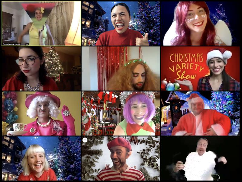 Entertainers prepare for an online work Christmas party organized by events firm Hire Space