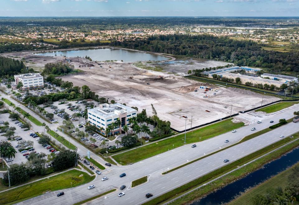 Northwest view with State Road 7, bottom, of Lotis, a residential-retail-restaurant-office community that is being built in Wellington.