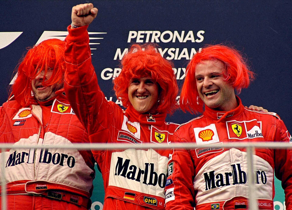 "Formel 1"-Legenden: Michael Schumacher und Ferrari-Kollege Rubens Barrichello (Bild: Reuters)