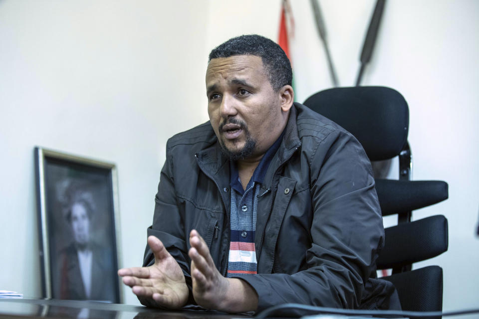 FILE - Opposition politician Jawar Mohammed speaks during an interview with The Associated Press at his house in Addis Ababa, Ethiopia on Oct. 24, 2019. Ethiopia's government on Friday, Jan. 7, 2022 announced an amnesty for some of the country's most high-profile political detainees, including opposition figure Jawar Mohammed and senior Tigray party officials, as Prime Minister Abiy Ahmed spoke of reconciliation for Orthodox Christmas. (AP Photo/Mulugeta Ayene, File)