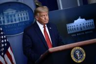 US President Donald Trump speaks to the press in the Brady Briefing Room of the White House in Washington, DC, on August 10, 2020. (Photo by Brendan Smialowski / AFP) (Photo by BRENDAN SMIALOWSKI/AFP via Getty Images)