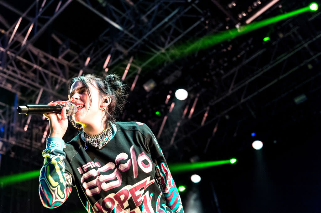 NEW YORK, NY - JUNE 18:  Billie Eilish performs live on the Rooftop at Pier 17 on June 12, 2019 in New York City.  (Photo by Steven Ferdman/Getty Images)