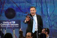 United Conservative Party (UCP) leader Jason Kenney reacts at his provincial election night headquarters in Calgary, Alberta, Canada April 16, 2019. REUTERS/Chris Wattie