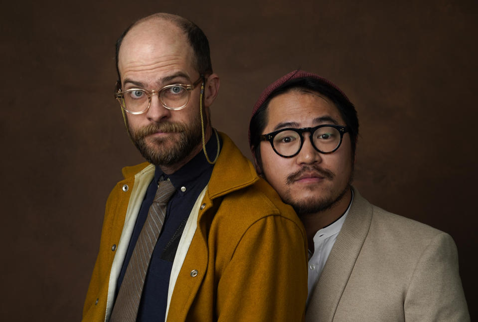 FILE - Daniel Scheinert, left, and Daniel Kwan, the directing duo known as the Daniels, pose for a portrait at the 95th Academy Awards Nominees Luncheon on Monday, Feb. 13, 2023, at the Beverly Hilton Hotel in Beverly Hills, Calif. (AP Photo/Chris Pizzello, File)