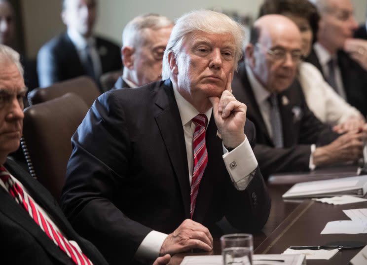 President Trump during a Cabinet meeting at the White House on Monday. (Photo: Nicholas Kamm/AFP/Getty Images)