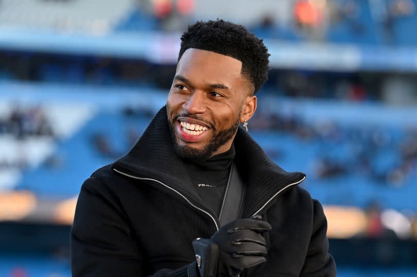 Daniel Sturridge on punditry duty for Sky Sports at the Etihad Stadium.