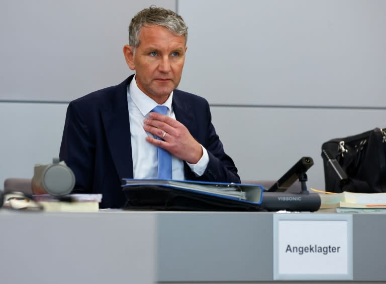 Mit der Verlesung der Anklage hat vor dem Landgericht in Halle an der Saale ein weiterer Prozess gegen den Thüringer AfD-Vorsitzenden Björn Höcke wegen der mutmaßlichen Verwendung einer verbotenen NS-Parole begonnen. (Fabrizio Bensch)