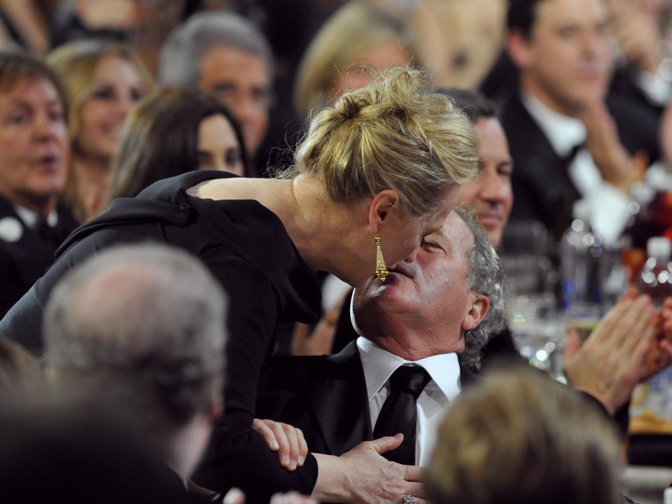 Meryl Streep kisses her husband Don Gummer during the 67th Annual Golden Globe Awards held at the Beverly Hilton Hotel on January 17, 2010.