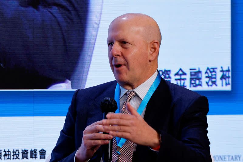 FILE PHOTO: David Solomon, Chief Executive Officer of Goldman Sachs, speaks during the Global Financial Leaders Investment Summit in Hong Kong