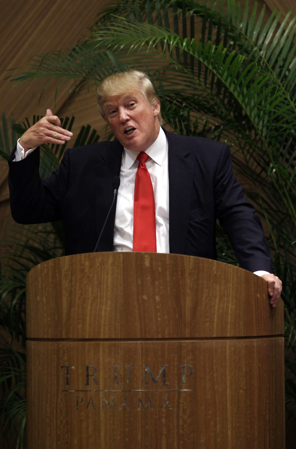 Trump speaks at the inauguration ceremony of the Trump Ocean Club International Hotel and Tower in Panama City, July 6, 2011.   (AP Photo/Arnulfo Franco) 