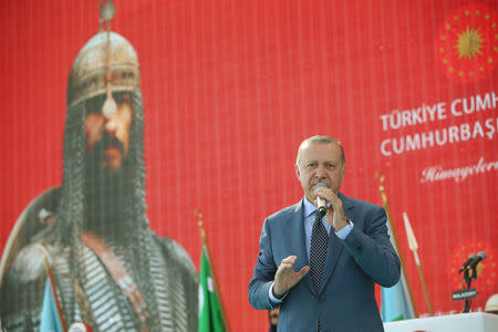 Turkish President Tayyip Erdogan makes a speech during a ceremony in the eastern city of Mus, Turkey August 26, 2018. Murat Cetinmuhurdar/Presidential Palace/Handout via REUTERS