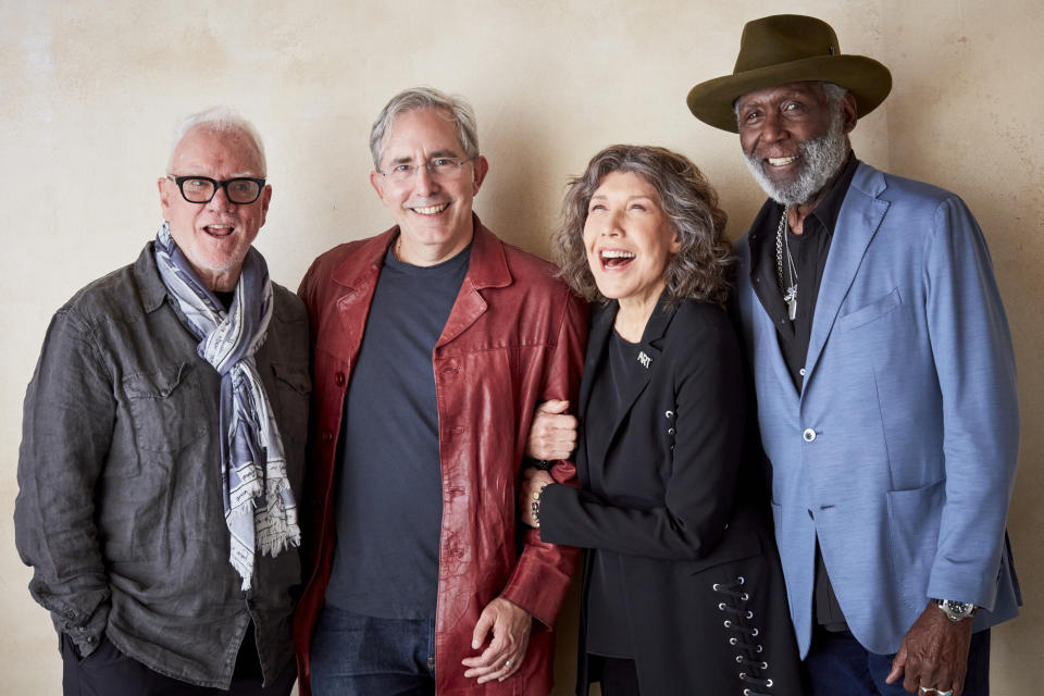 Malcolm McDowell, Paul Wait, Lily Tomlin and Richard Roundtree from Moving On pose for a portrait at the Deadline Studio held during Toronto Film Festival at Soluna on September 12, 2022 in Toronto, Canada