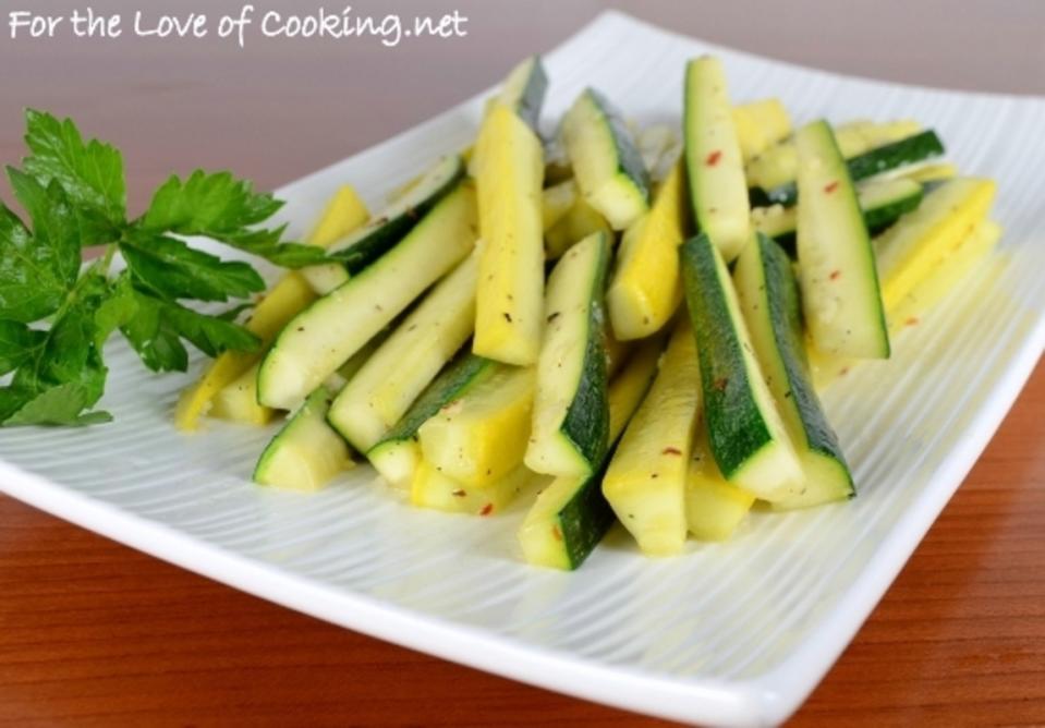 <p>For the Love of Cooking</p><p>A quick and easy sauté of zucchini and squash spears with crushed red pepper flakes. </p><p><strong>Get the recipe: <a href="http://www.fortheloveofcooking.net/2014/08/spicy-zucchini-and-squash-spears.html" rel="nofollow noopener" target="_blank" data-ylk="slk:Spicy Zucchini and Squash Spears;elm:context_link;itc:0;sec:content-canvas" class="link ">Spicy Zucchini and Squash Spears</a></strong></p>