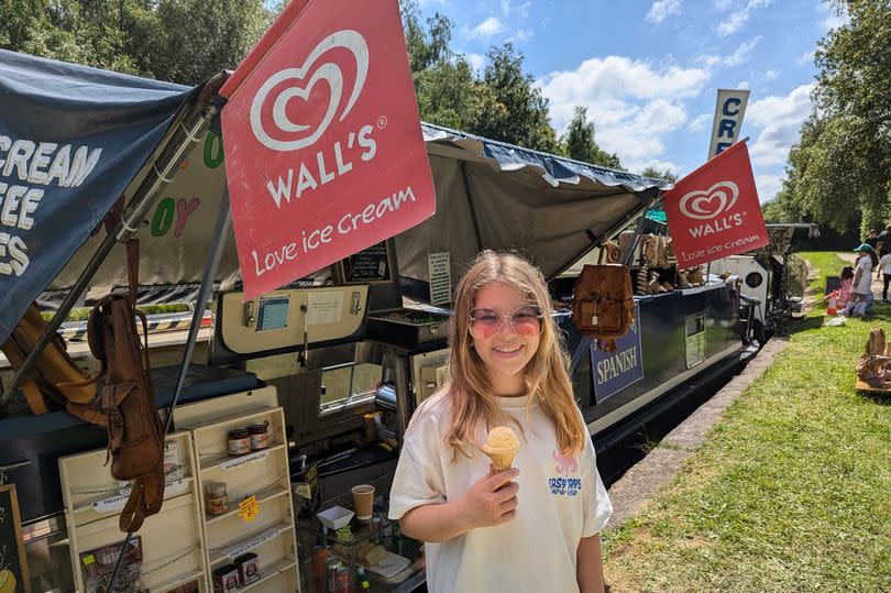 Nine-year-old Freya Buckley with her ice cream from the boat