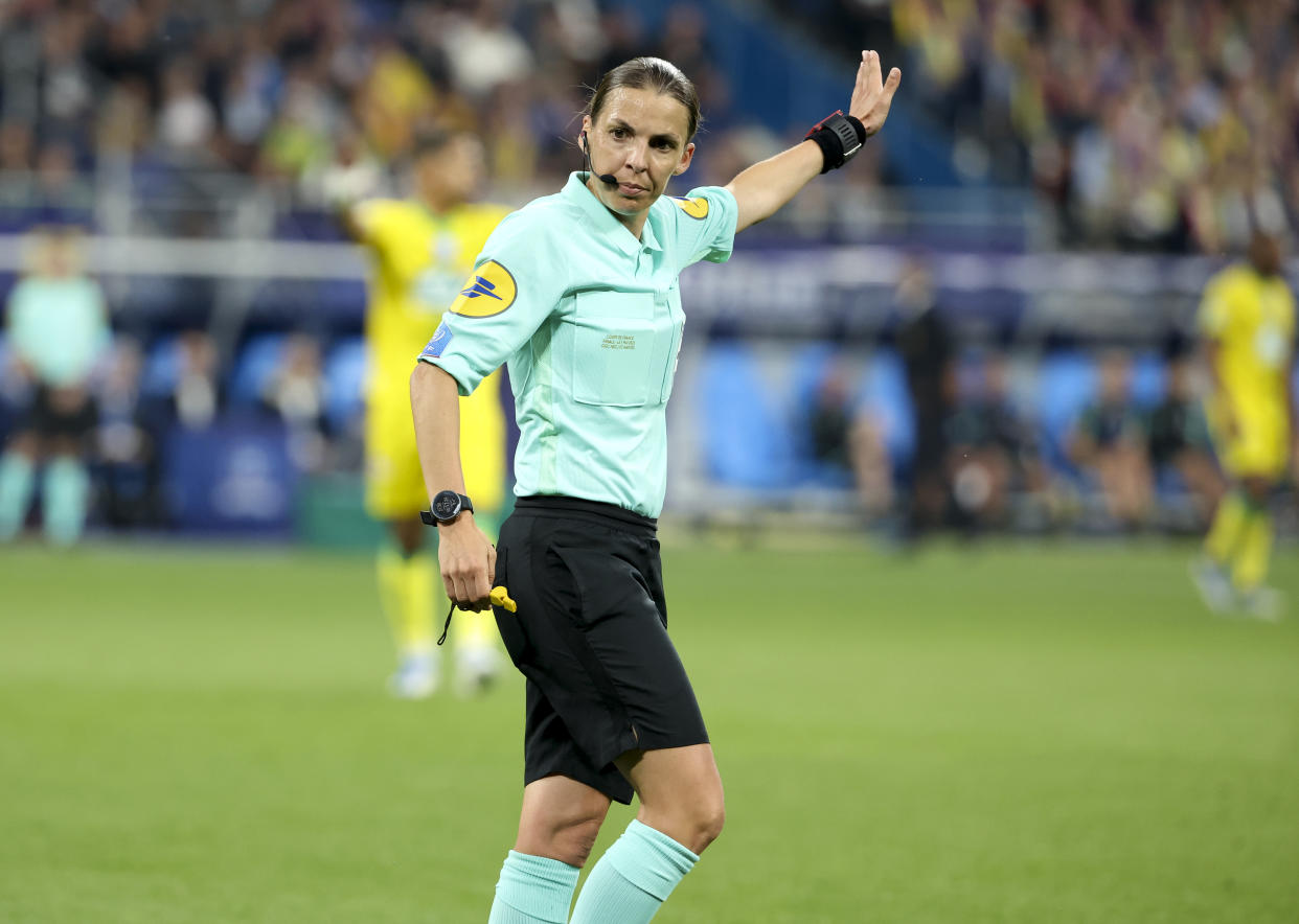 PARIS, FRANCE - MAY 7: Referee Stephanie Frappart during the French Cup Final between OGC Nice (OGCN) and FC Nantes (FCN) at Stade de France on May 7, 2022 in Saint-Denis near Paris, France. (Photo by John Berry/Getty Images)