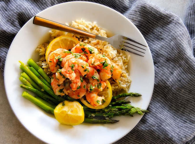 Roasted Lemon Butter Garlic Shrimp and Asparagus